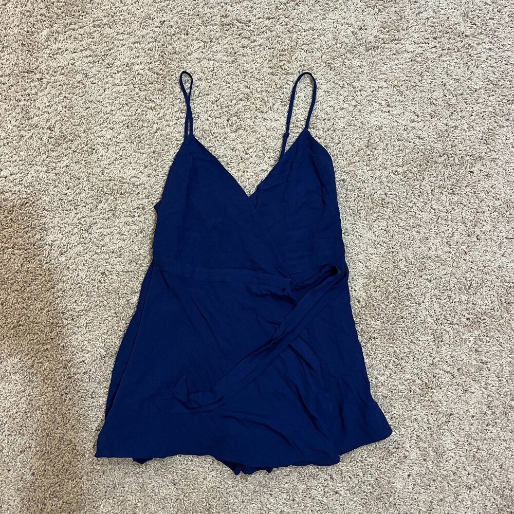 Lulus Front Tie Navy Blue Romper (Size S)